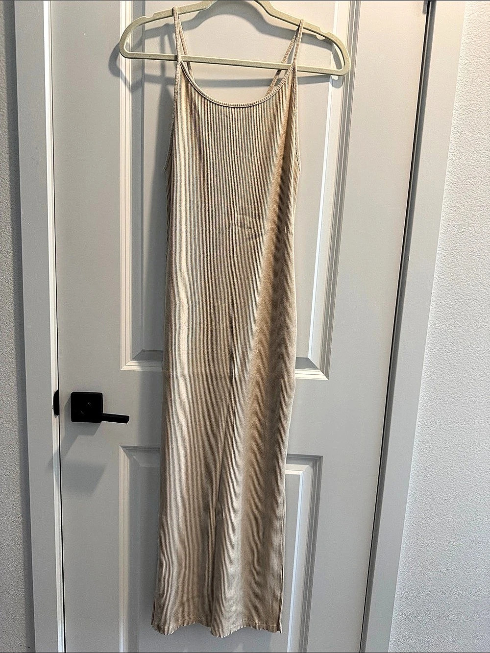 H&M Ribbed Maxi Slip Dress Beige Medium